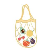 mesh bag with a fruits inside of it and yellow color vector