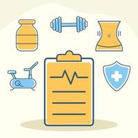 bundle of fitness and health icons on a orange background vector