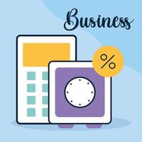 business lettering, calculator and safe vector