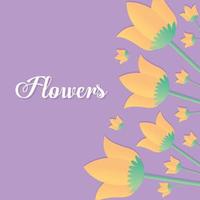 flowers lettering with set of tulips with a green and yellow color on the top vector