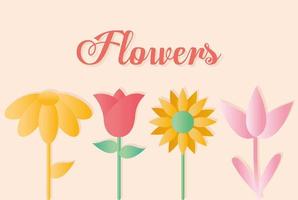 flowers lettering with set of flowers icons vector
