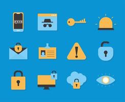 set of security icons on a blue background vector