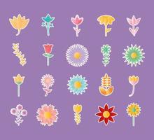 set of flowers icons on a purple background vector