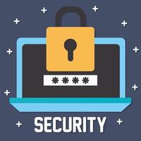 security lettering and laptop with one padlock with yellow color vector