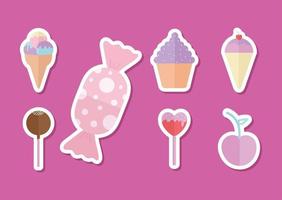 bundle of candys icons on a pink background vector