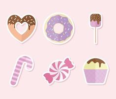 set of candys icons on a pink background vector