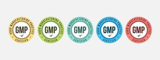 GMP Good Manufacturing Practice certified round stamp on white background. Vector illustration certification badge icon template.