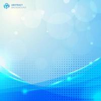 Abstract circles and halftone with lighting effect and bokeh on blue background. vector