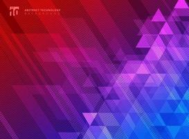Abstract lines and triangles pattern on blue and red gradients background technology concept. Vector illustration