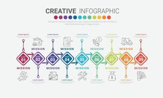Elementos de diseño infográfico para tu negocio con 9 opciones. vector
