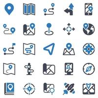 conjunto de iconos de ubicación - ilustración vectorial. ubicación, mapa, gps, lugar, pin, puntero, posición, camino, ruta, buscar, buscar, destino, viaje, dirección, brújula, navegación, iconos. vector