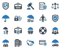 conjunto de iconos de seguros de negocios - ilustración vectorial. negocios, seguros, seguros de vida, seguros comerciales, seguros para empleados, iconos. vector