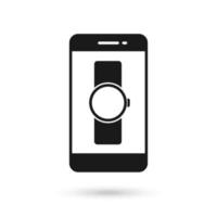 Mobile phone flat design with watch sign. vector