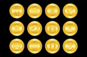 monedas de oro con logotipo de símbolo de criptomoneda vector