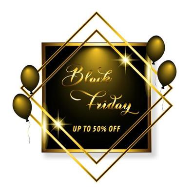 Black Friday sale background with golden frame and lettering