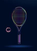 Tennis racket with ball, abstract, colorful drawing. Vector illustration of paints