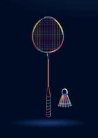 Badminton racquet with shuttlecock, abstract, colorful drawing. Vector illustration of paints