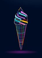 Ice cream in a waffle cone, abstract, colorful drawing. Vector illustration of paints