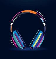Headphones from multicolored paints, abstract, colorful drawing, digital graphics. Vector illustration of paints