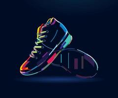 Pair of sports sneakers for playing basketball, abstract, colorful drawing, digital graphics. Vector illustration of paints