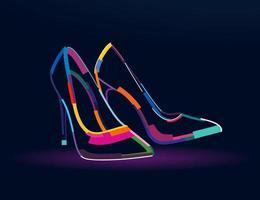 Beautiful womens high-heeled shoes, abstract, colorful drawing. Vector illustration of paints