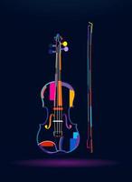 Violin with bow, abstract, colorful drawing. Vector illustration of paints