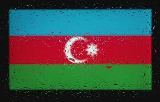 Drops of water on Azerbaijan flag background. Shallow depth of field. Selective focus. Toned. photo
