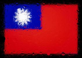 Drops of water on Taiwan flag background. Shallow depth of field. Selective focus. Toned. photo