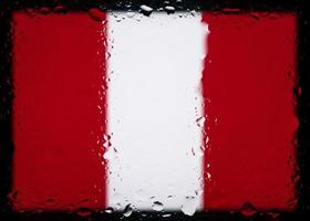 Drops of water on Peru flag background. Shallow depth of field. Selective focus. Toned. photo