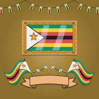 Banderas de Zimbabwe en madera de marco, etiqueta vector