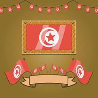 banderas de Túnez en madera de marco, etiqueta vector