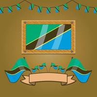Tanzania Flags On Frame Wood, Label vector
