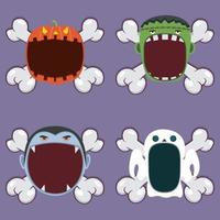 Head Monster Design With Pumpkin, Frankenstein, Dracula and Ghost. On Skull and Open Mouth. vector