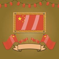 China Flags On Frame Wood, Label vector