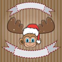 Cute Monkey Head With Christmas Hat. Blank label and banner. Character, Mascot and Icon. vector