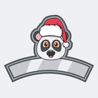 Logotipo de personaje de cabeza de panda, icono, marca de agua, insignia, emblema y etiqueta con sombrero de Navidad. vector