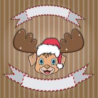 Cute Dog Head With Christmas Hat. Blank label and banner. Character, Mascot and Icon. vector