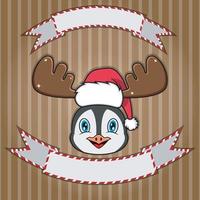 Cute Penguin Head With Christmas Hat. Blank label and banner. Character, Mascot and Icon. vector