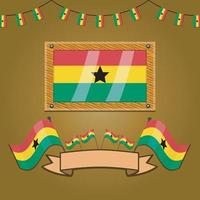 Banderas de Ghana en madera de marco, etiqueta vector