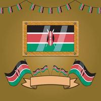 Banderas de Kenia en madera de marco, etiqueta vector