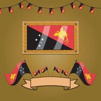 Papua New Guinea Flags On Frame Wood, Label vector