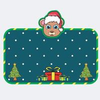 Christmas and New Year Greeting Card With Bear Character Design. Head Animal Wearing Christmas Hat. vector