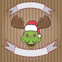 Cute Crocodile Head With Christmas Hat. Blank label and banner. Character, Mascot and Icon. vector