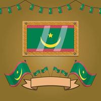 banderas de mauritania en madera de marco, etiqueta vector