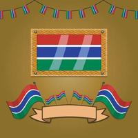 Gambia Flags On Frame Wood, Label vector