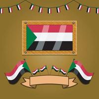 Sudan Flags On Frame Wood, Label vector