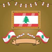 Lebanon Flags On Frame Wood, Label vector