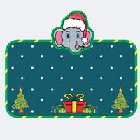 Christmas and New Year Greeting Card With Elephant Character Design. Head Animal Wearing Christmas Hat. vector