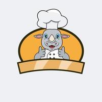 lindo chef de rinoceronte y tema de cocina. mascota, personaje, logotipo, etiqueta e icono. vector