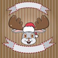 Cute Rabbit Head With Christmas Hat. Blank label and banner. Character, Mascot and Icon. vector